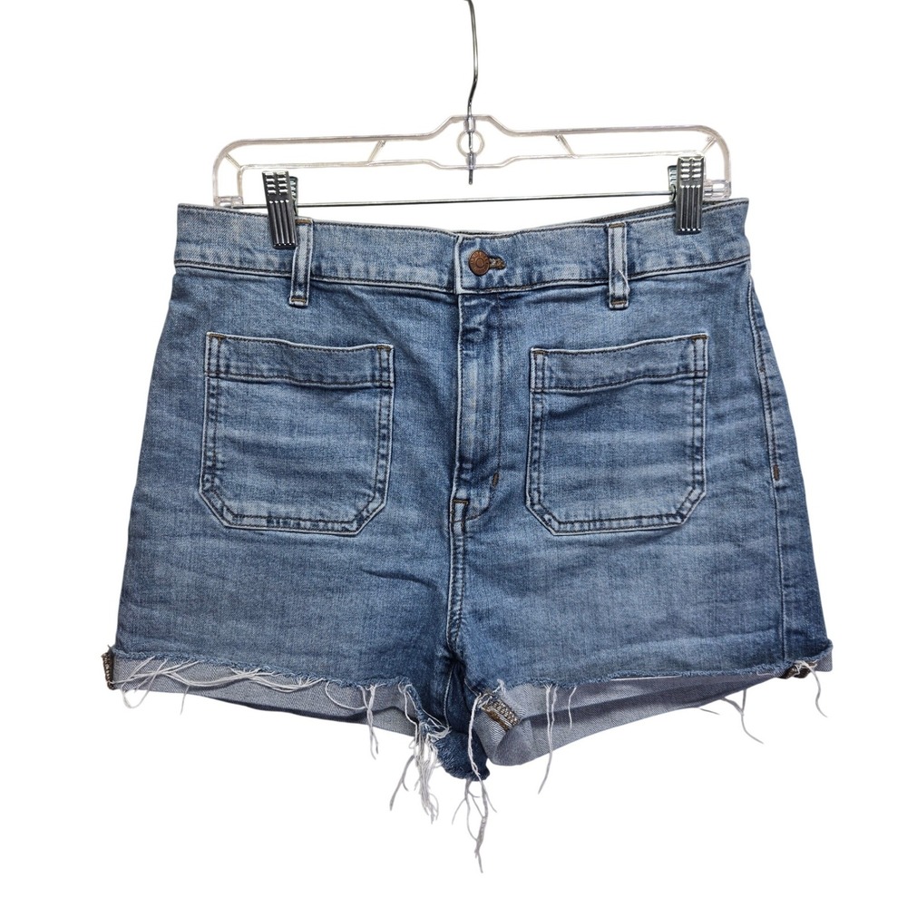 Madewell High-Rise Denim Shorts Size 30 Medium Wash Raw Hem Patch‎ Pocket Blue